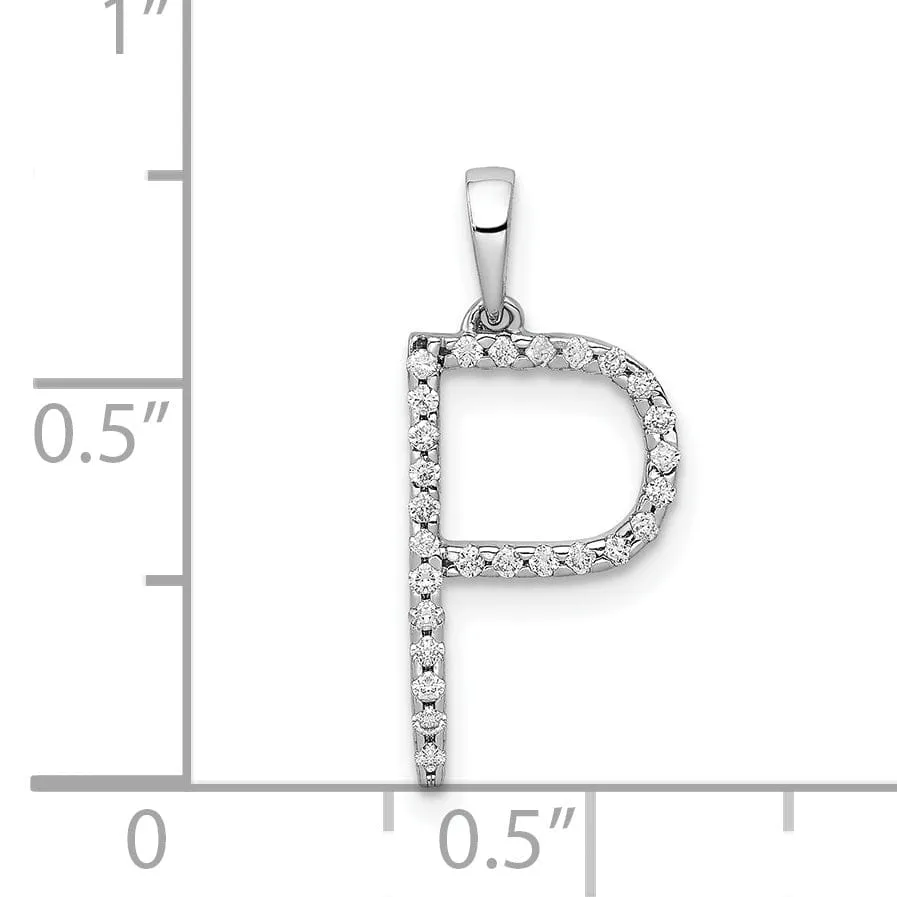 14K White Gold Diamond 0.108-CT Block Letter P Initial Charm Pendant