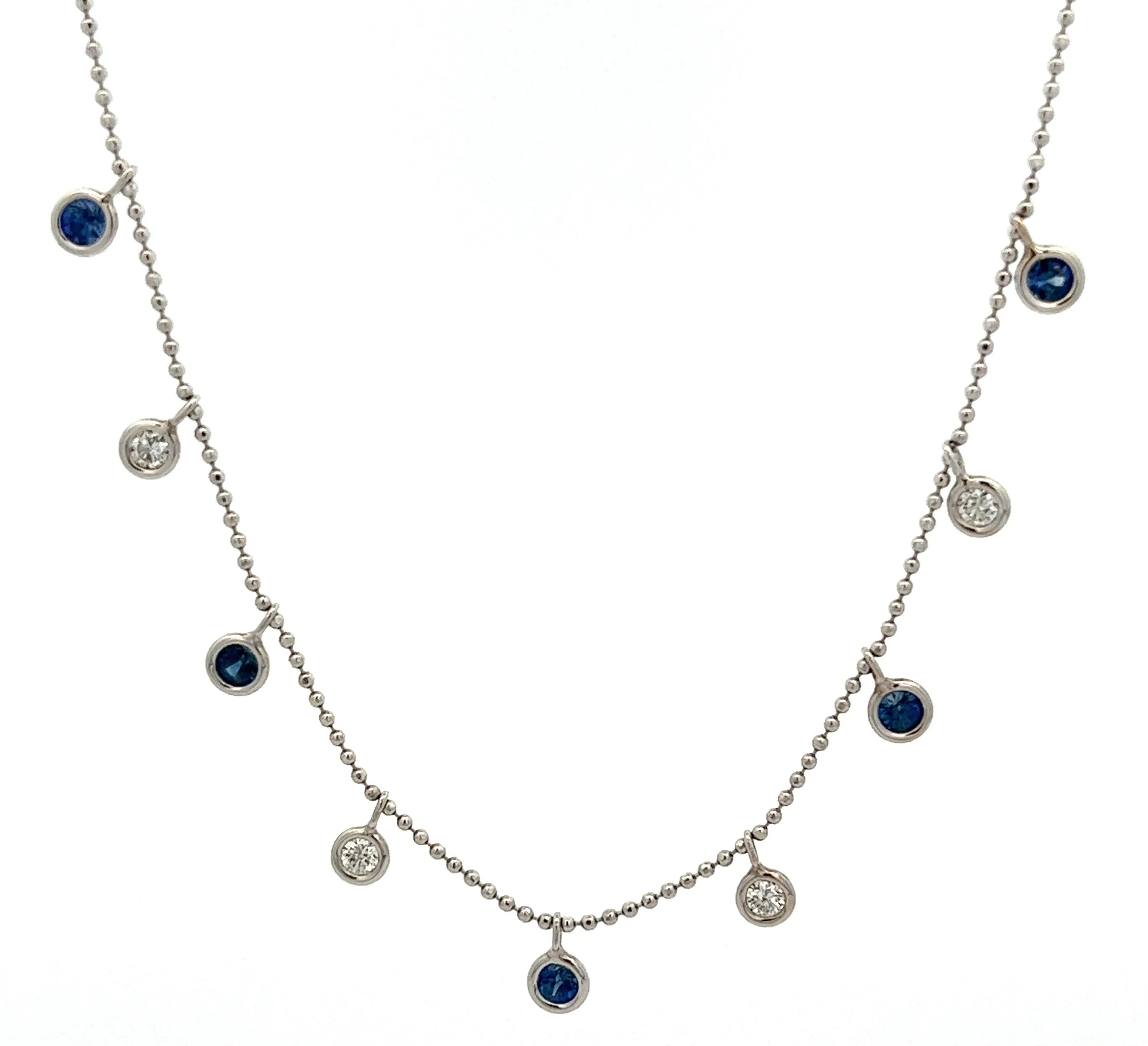 14k White Gold Diamond & Sapphire Drop Necklace