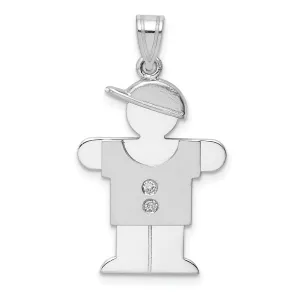 14k White Gold Diamond Boy With Hat Hugs Pendant