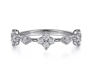 14K White Gold Diamond Cluster Station Ring