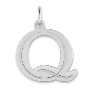 14k White Gold Etched Finish Block Letter Q Initial Design Pendant