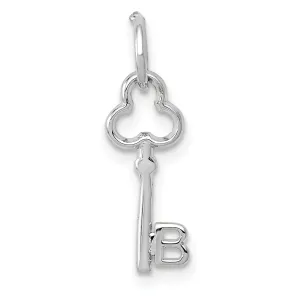 14K White Gold Fancy Key Shape Design Letter B Initial Charm Pendant