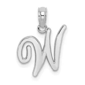 14K White Gold Fancy Script Design Letter W Initial Pendant