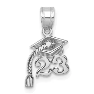 14K White Gold Grad Cap '23 Charm with Dangling Tassel, Unisex