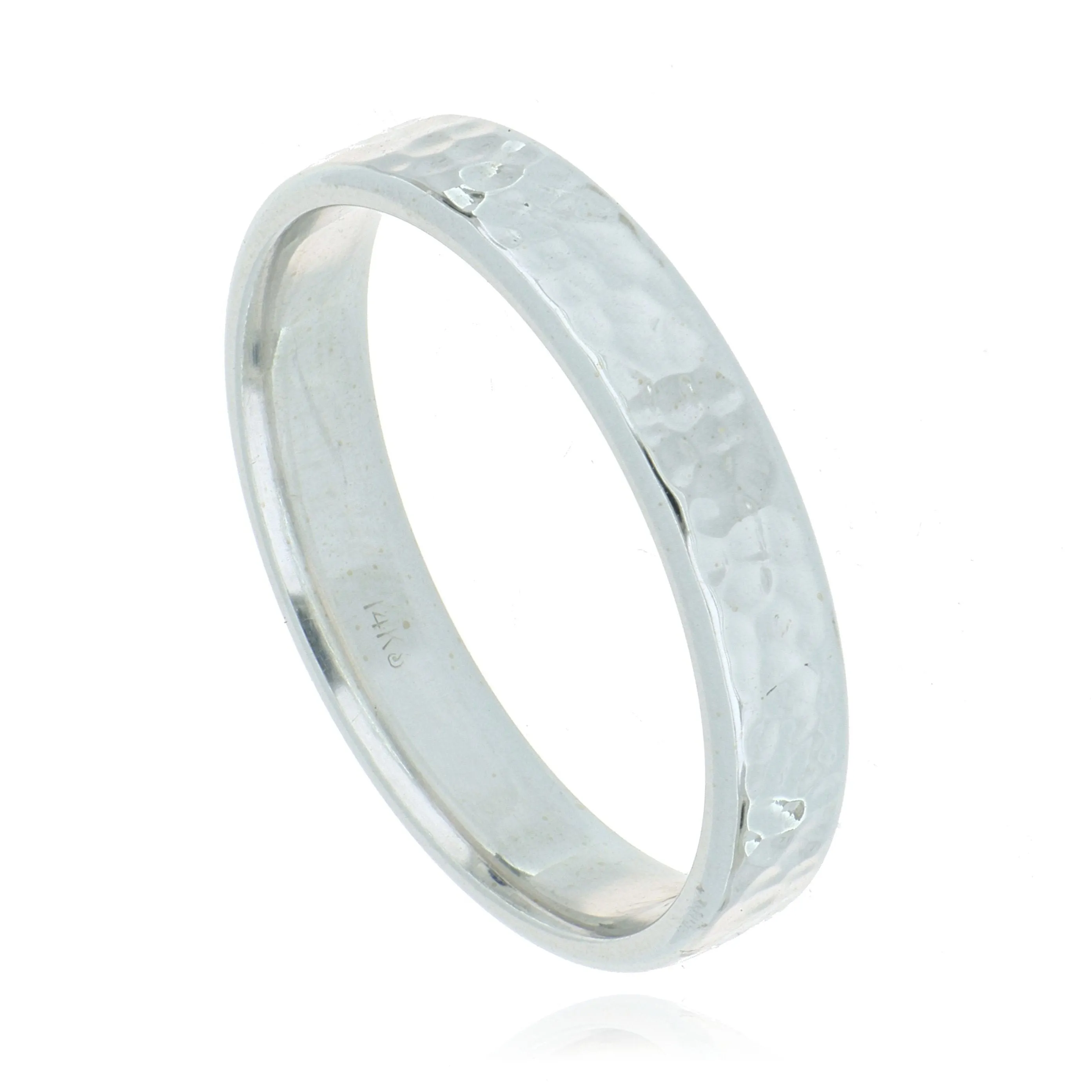 14k White Gold Hammered Men's Wedding Band