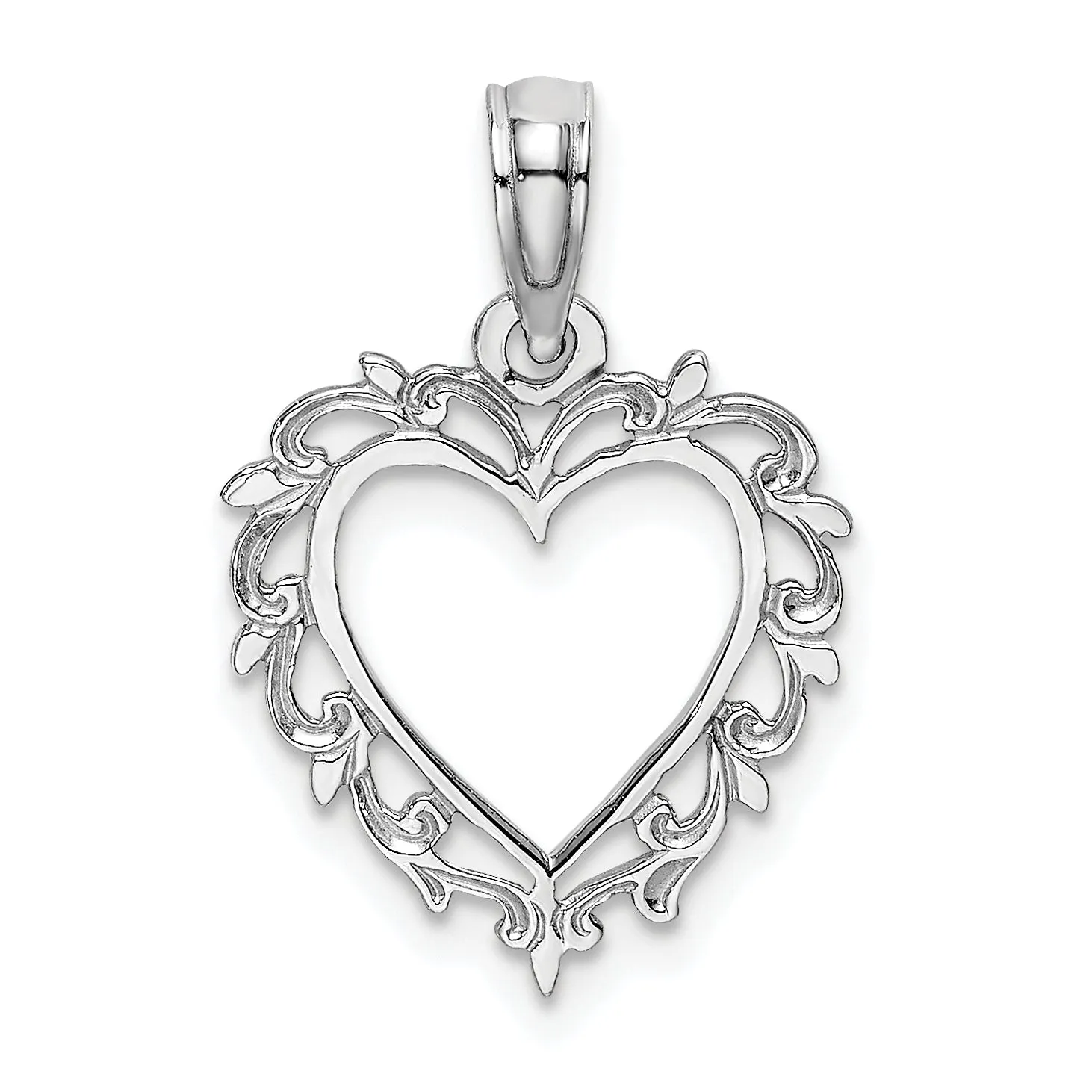 14K White Gold Heart Lace Trim Design Pendant