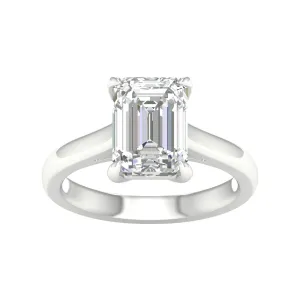 14K White Gold Lab Grown 3ct Emerald Diamond Solitaire Engagement Ring