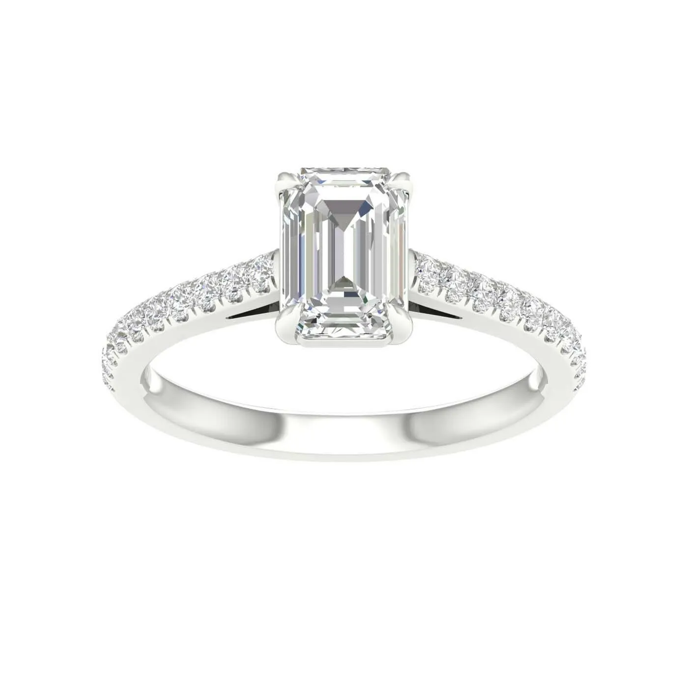 14K White Gold Lab Grown Emerald Diamond Engagement Ring