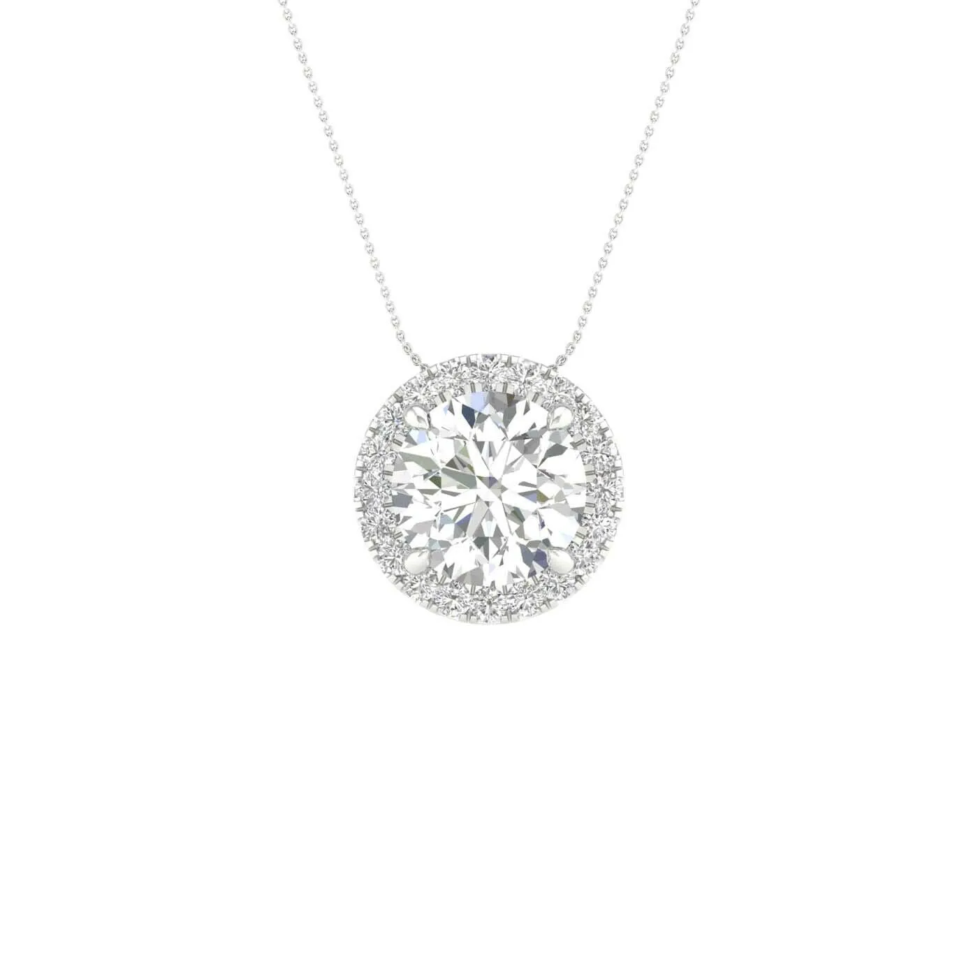 14K White Gold Lab Grown Round Diamond Halo Necklace