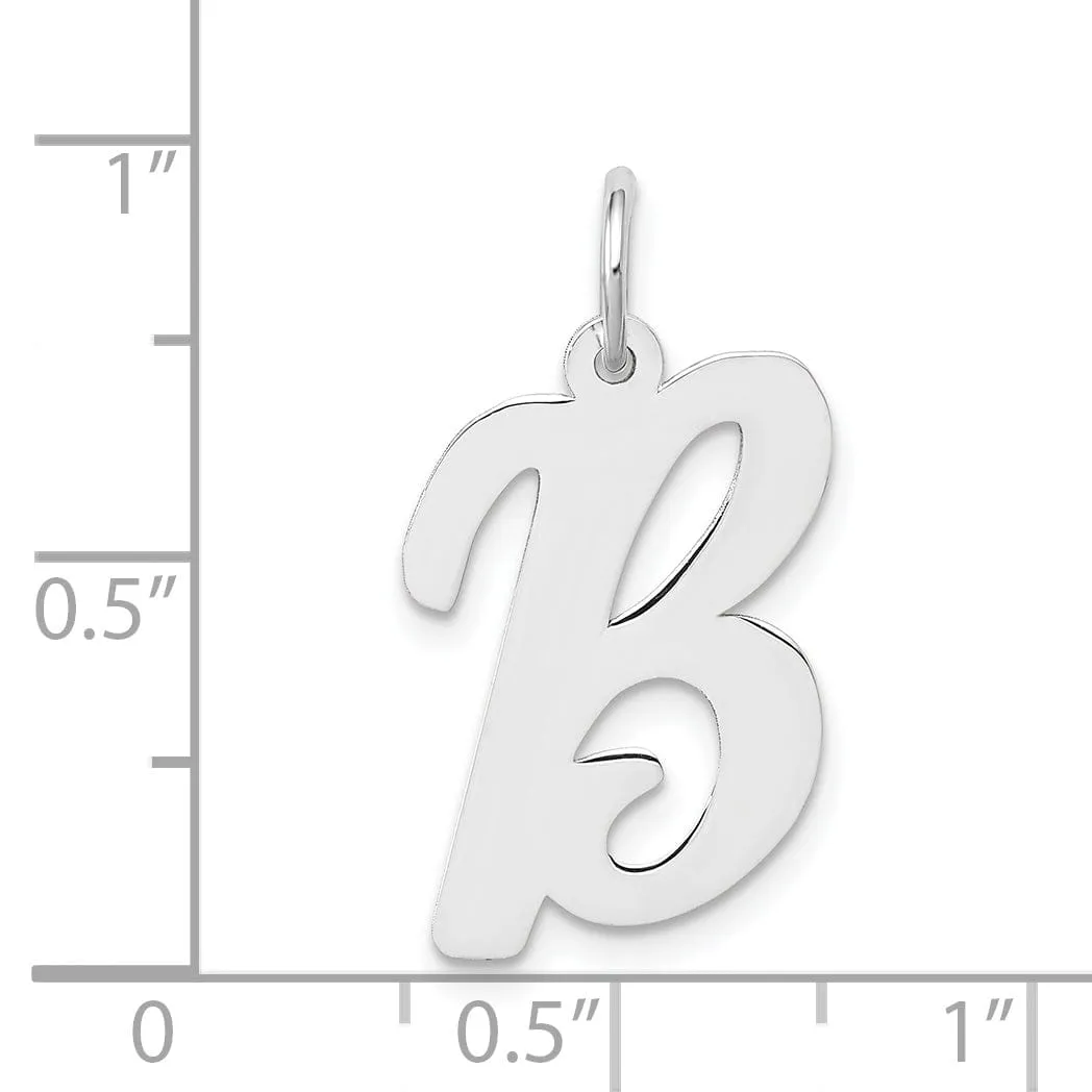 14K White Gold Large Size Fancy Script Design Letter B Initial Pendant