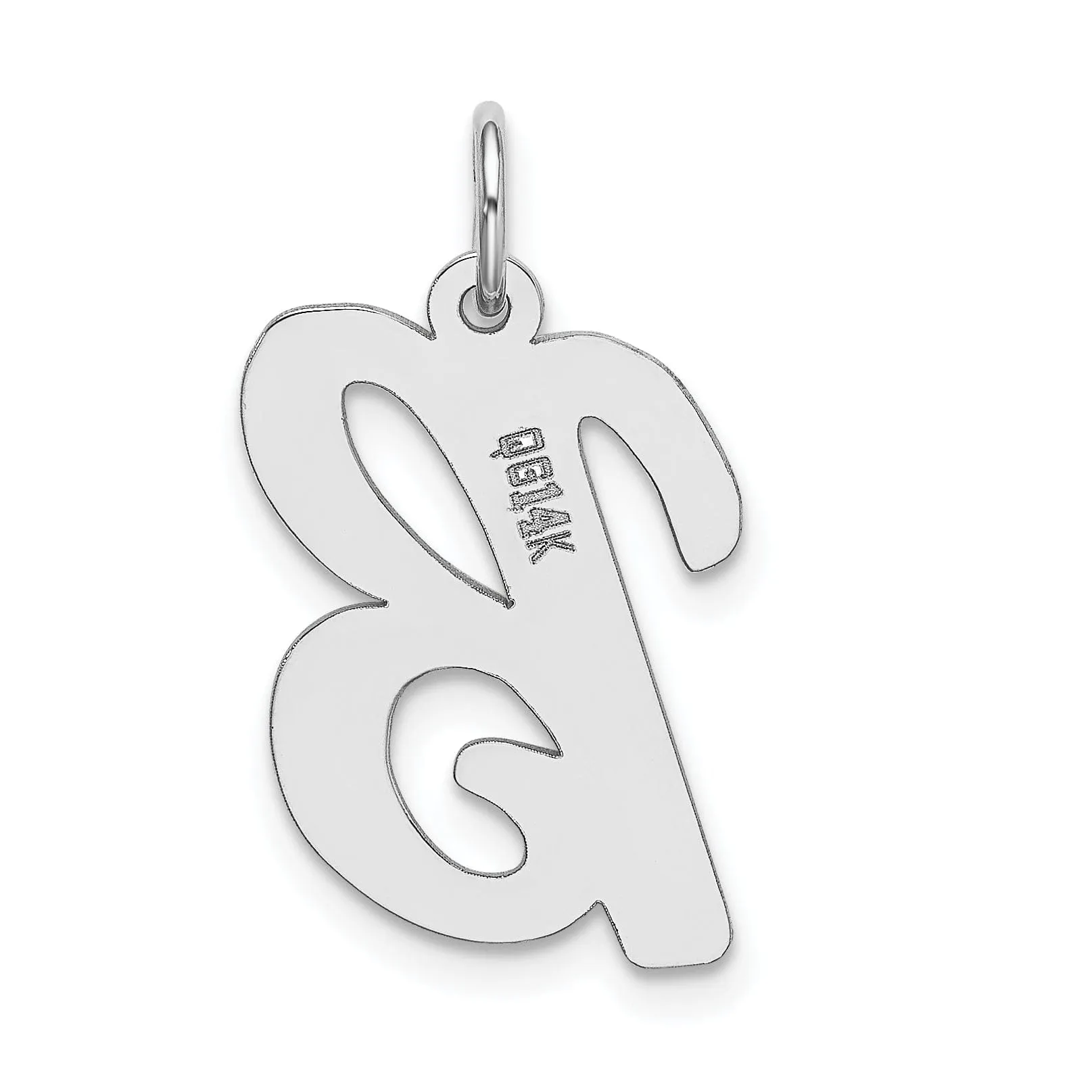 14K White Gold Large Size Fancy Script Design Letter B Initial Pendant