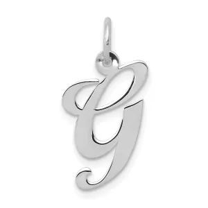 14K White Gold Medium Size Fancy Script Design Letter G Initial Pendant