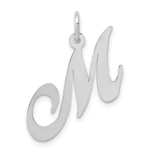 14K White Gold Medium Size Fancy Script Design Letter M Initial Pendant