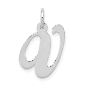 14K White Gold Medium Size Fancy Script Design Letter V Initial Pendant