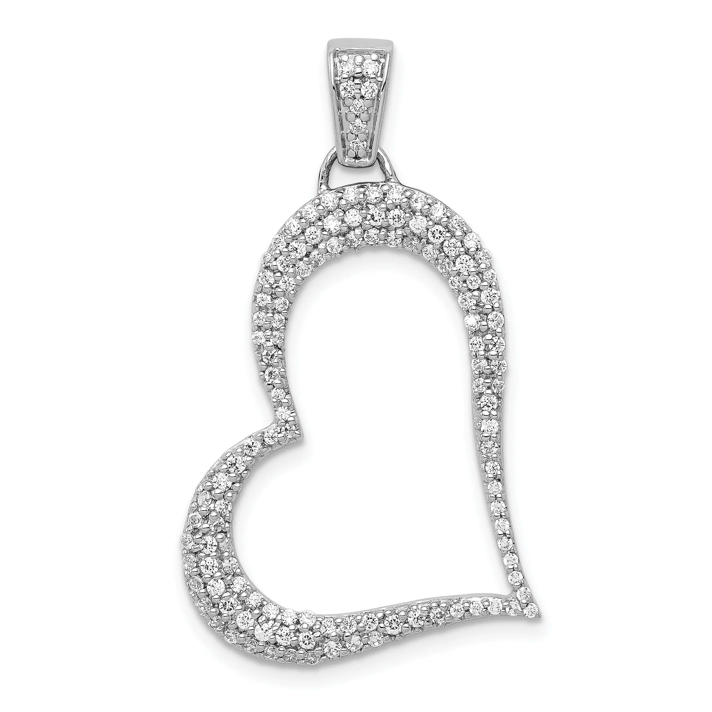 14k White Gold Open Back Polished Finish 0.511-CT Diamond with Slanted Heart Fancy Design Charm Pendant