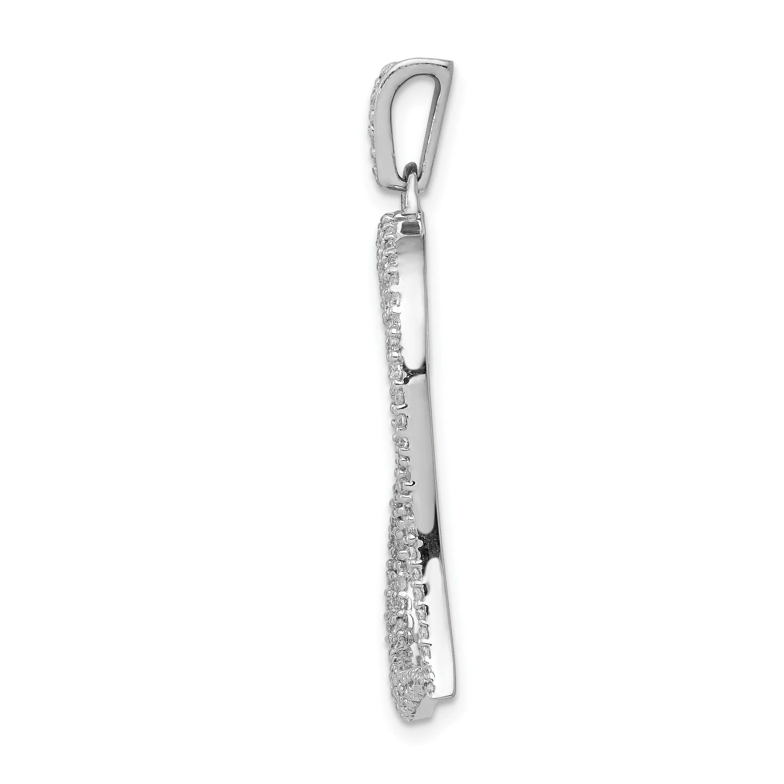 14k White Gold Open Back Polished Finish 0.511-CT Diamond with Slanted Heart Fancy Design Charm Pendant