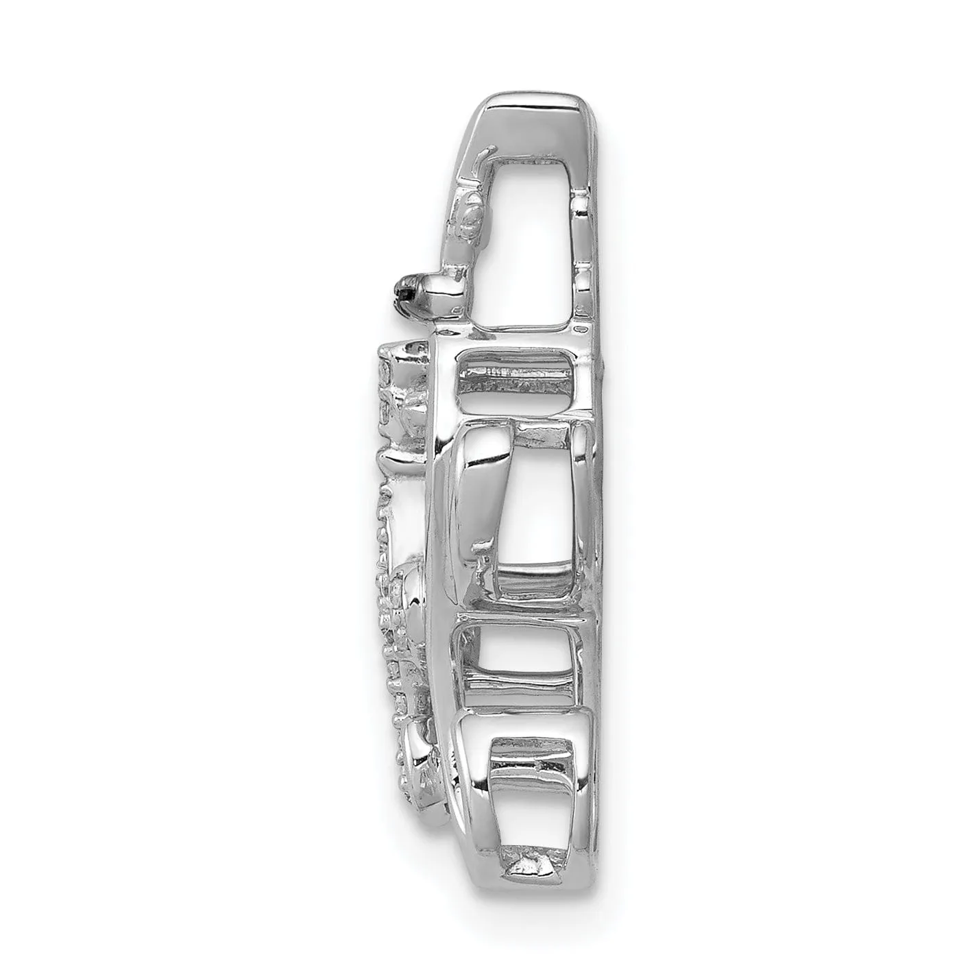 14k White Gold Open Back Solid Polished Finish White and Black Accent 0.075CT Diamond Two Cats Sitting Chain Slide Pendant will not fit Omega Chain