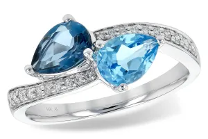 14K White Gold Pear Shape Blue Topaz Bypass Ring