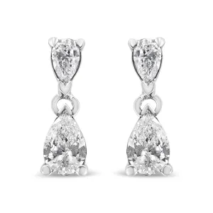 14K White Gold Pear Shape Lab Grown Diamond Dangle Stud Earrings (G-H Color, VS2-SI1 Clarity)