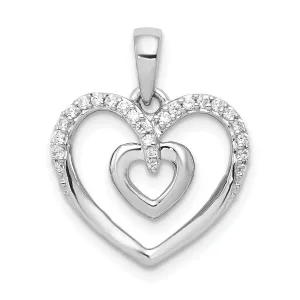 14k White Gold  Polished Finish 0.11-CT Diamond Double Heart in Heart Design Charm Pendant