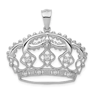 14k White Gold Polished Finish 0.205CT Diamond Crown Design Charm Pendant