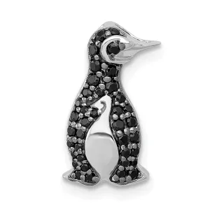 14k White Gold Polished Finish 1/5ct. Black Diamonds Penguin Chain Slide Pendant will not fit omega chain