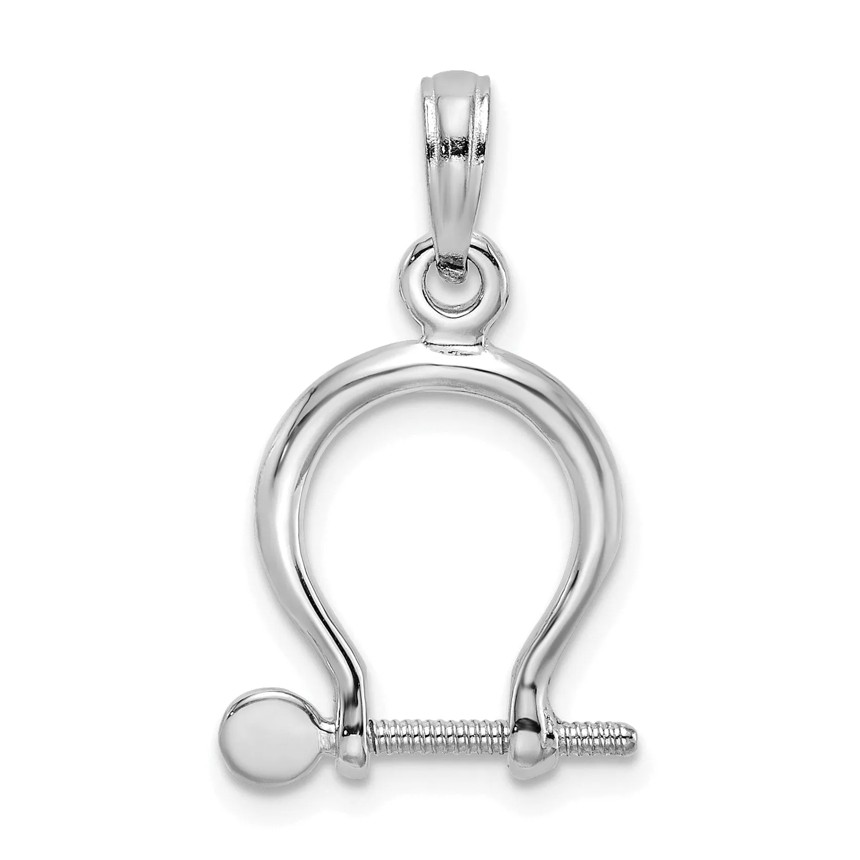 14K White Gold Polished Finish 3-D Small Ship Shackle Link Screw Charm