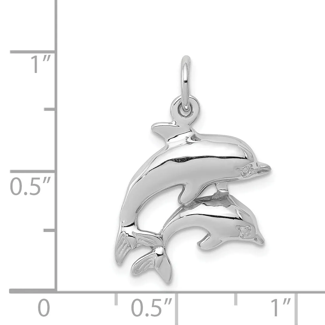 14K White Gold Polished Finish Dolphin with Baby Design Charm Pendant