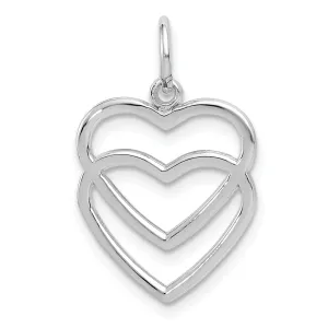 14K White Gold Polished Finish Double Heart on Heart Design Pendant