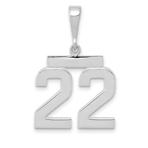 14k White Gold Polished Finish Medium Size Number 22 Charm Pendant