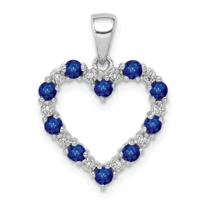 14k White Gold Polished Finish Open Back 0.03-CT Diamond & 0.41-CT Sapphire Heart Shape Design Charm Pendant