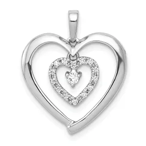 14k White Gold Polished Finish Open Back 0.1-CT Diamond Heart in Heart Dangle Design Charm Pendant