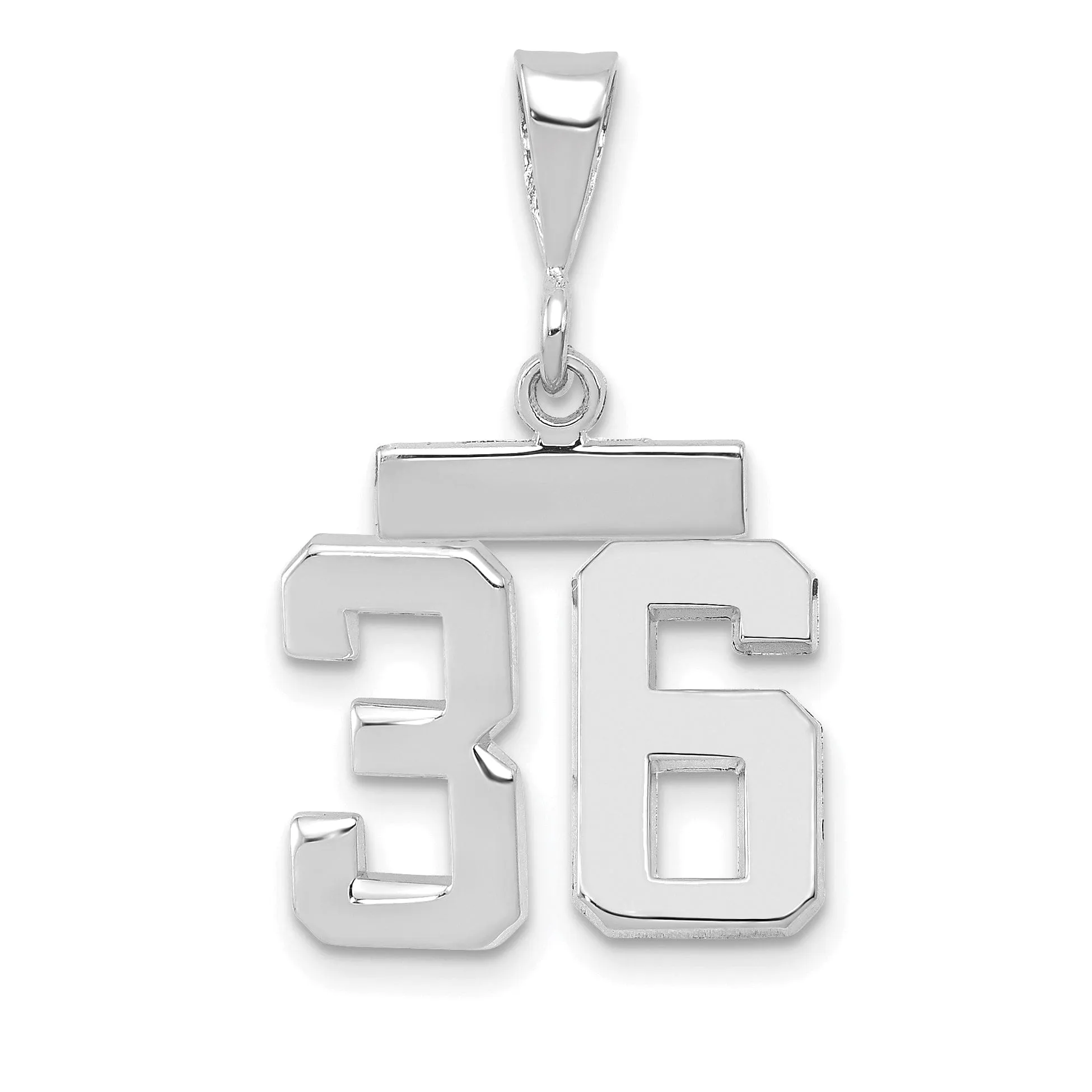 14k White Gold Polished Finish Small Size Number 36 Charm Pendant