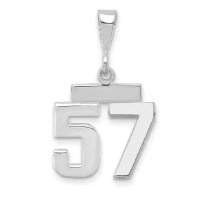 14k White Gold Polished Finish Small Size Number 57 Charm Pendant