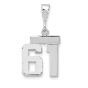 14k White Gold Polished Finish Small Size Number 61 Charm Pendant