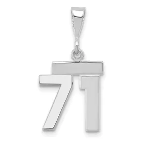 14k White Gold Polished Finish Small Size Number 71 Charm Pendant