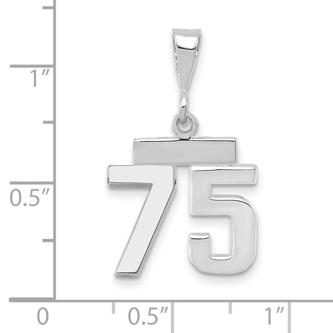 14k White Gold Polished Finish Small Size Number 75 Charm Pendant