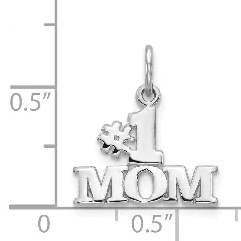 14k White Gold Polished Finish Solid Script #1 MOM Design Charm Pendant