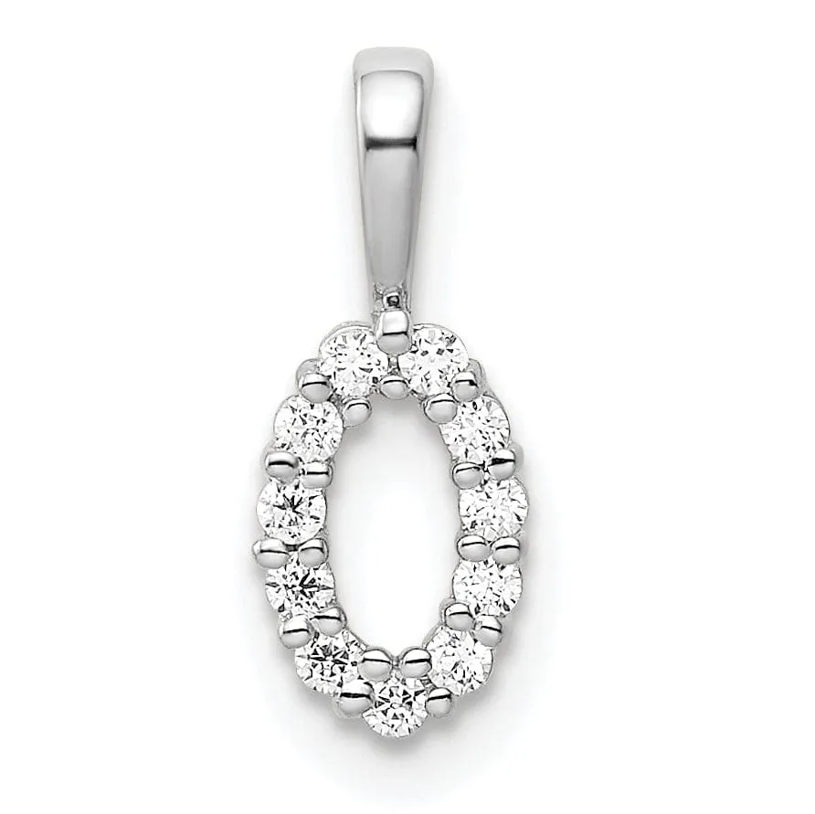 14k White Gold Polished Finish with Diamonds Number 0 Charm Pendant