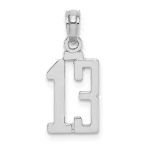 14K White Gold Polished Finished Block Script Design Number 13 Charm Pendant