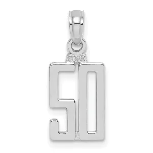 14K White Gold Polished Finished Block Script Design Number 50 Charm Pendant