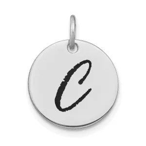 14k White Gold Polished Rhodium Black Epoxy Finish Letter C Initial Disk Shape Charm Pendant