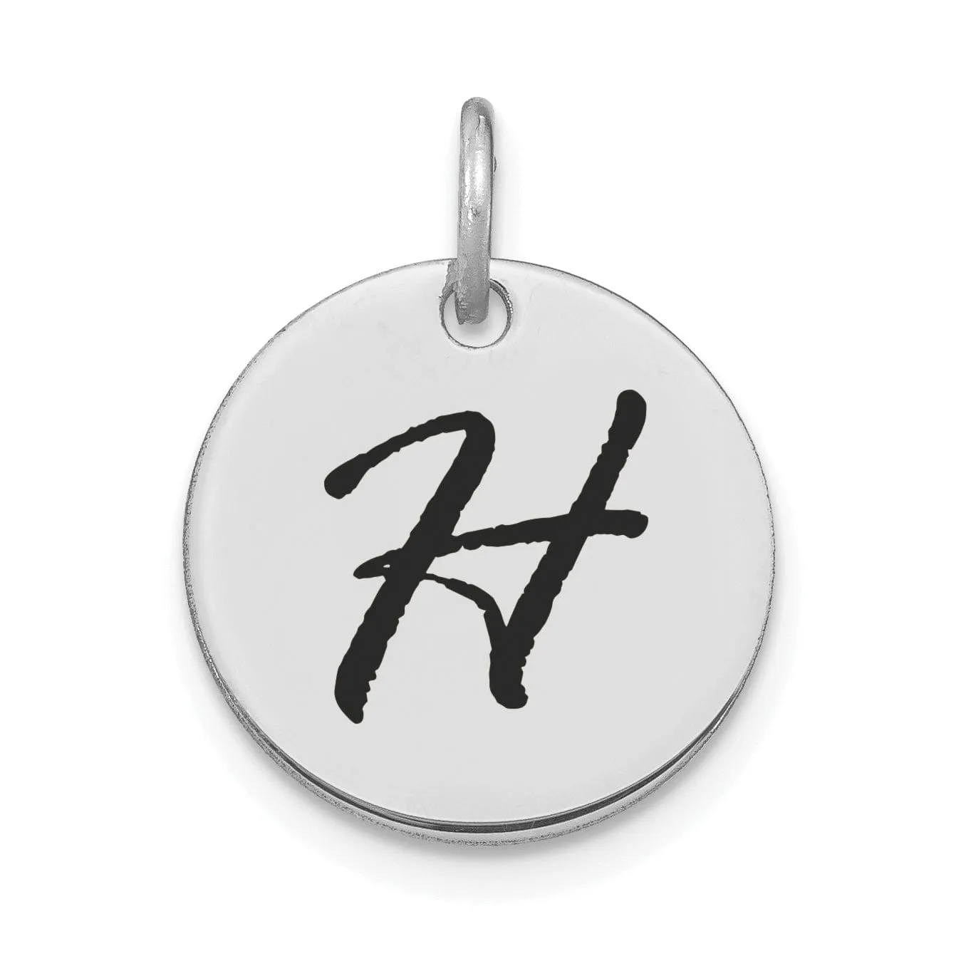 14k White Gold Polished Rhodium Black Epoxy Finish Letter H Initial Disk Shape Charm Pendant