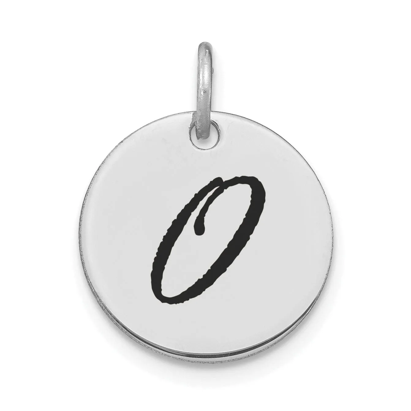 14k White Gold Polished Rhodium Black Epoxy Finish Letter O Initial Disk Shape Charm Pendant