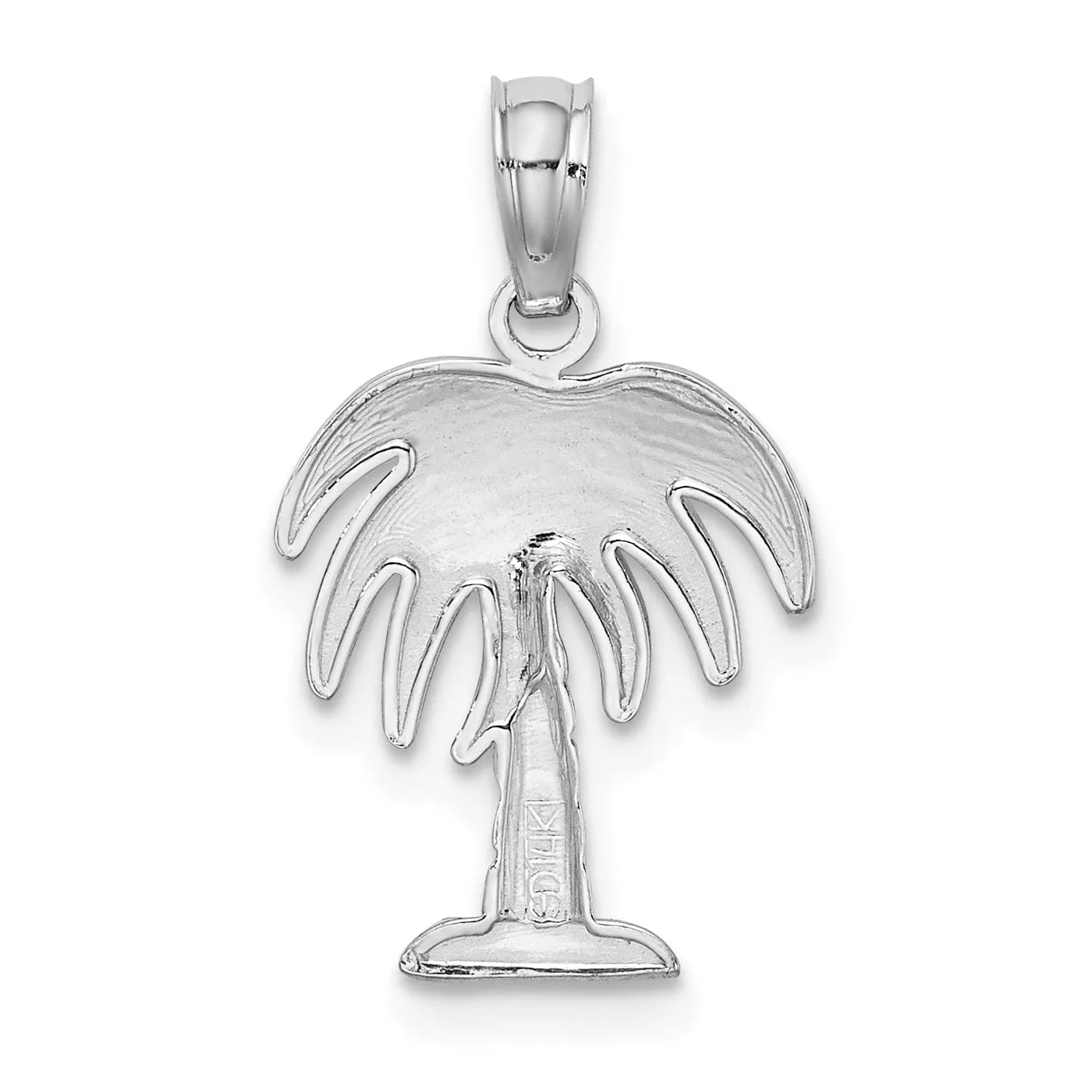 14K White Gold Polished Texture Finish Charleston Palm Tree Charm Pendant