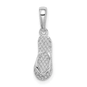 14k White Gold Polished Textured Finish 3-Dimensional HAWAII Flip-Flop Sandle Charm Pendant