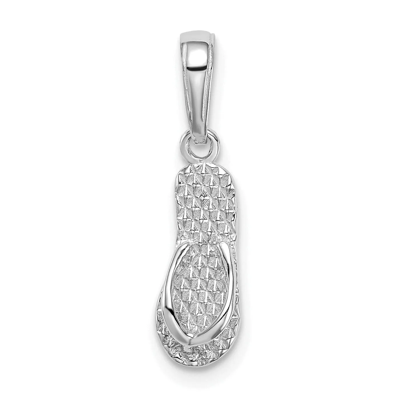 14k White Gold Polished Textured Finish 3-Dimensional HAWAII Flip-Flop Sandle Charm Pendant