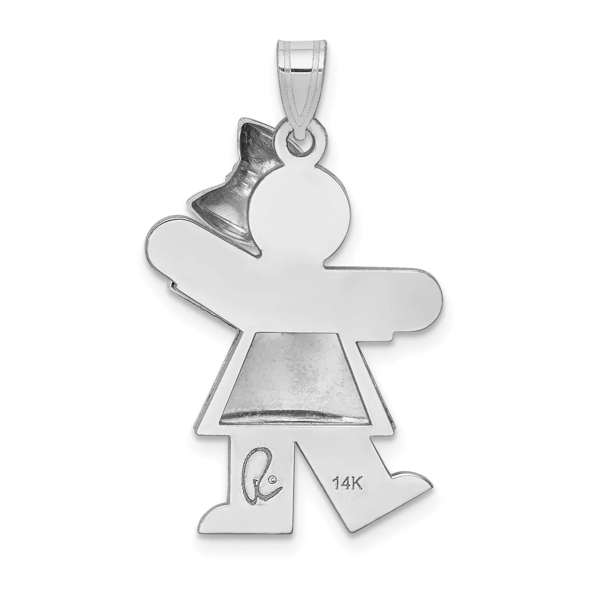 14k White Gold Puffed Girl With Bow Kiss Charm