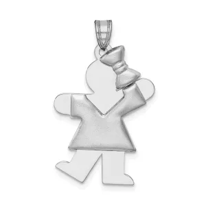 14k White Gold Puffed Girl With Bow Kiss Charm