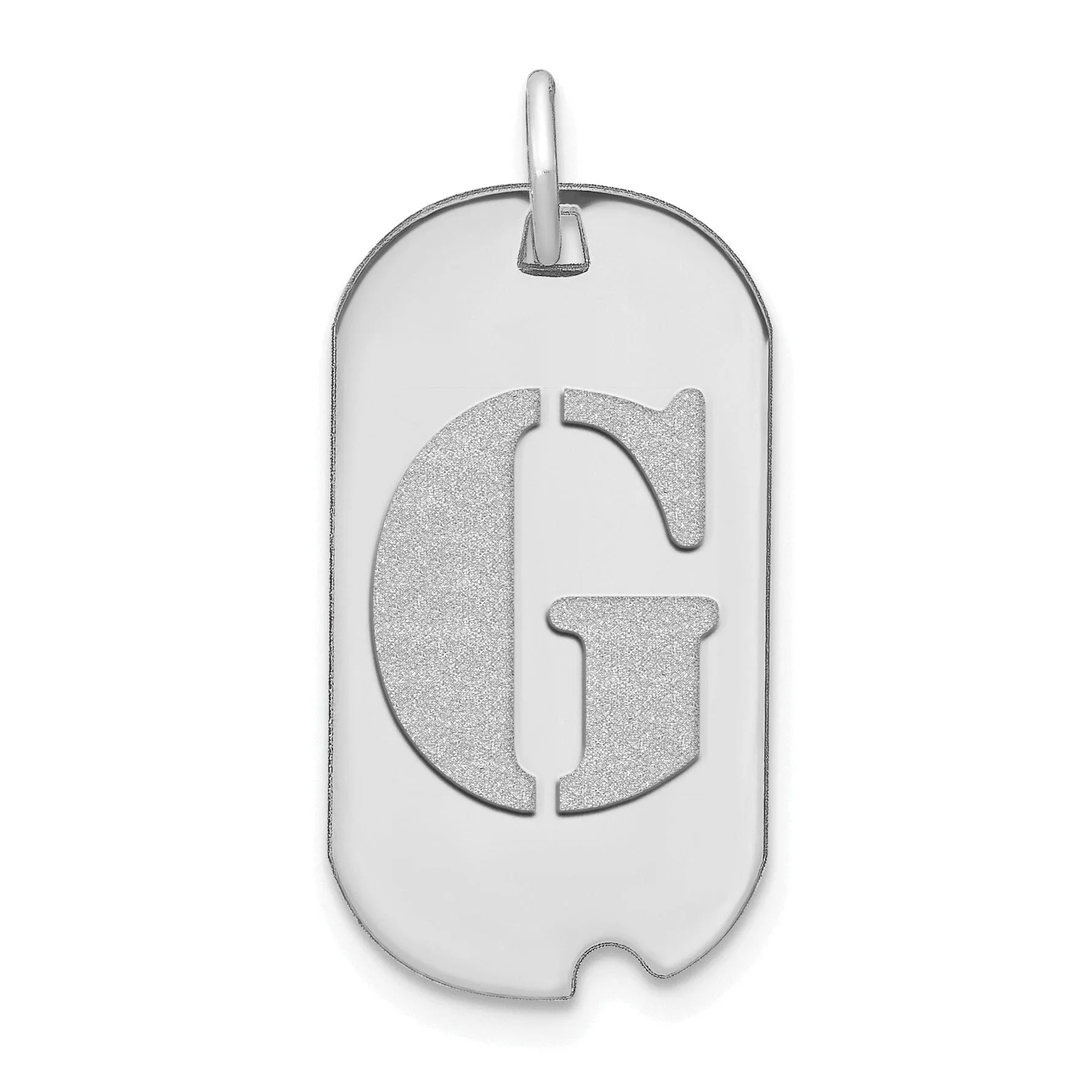 14k White Gold Rhodium Polished Finish Block Letter G Initial Dog Tag Charm Pendant